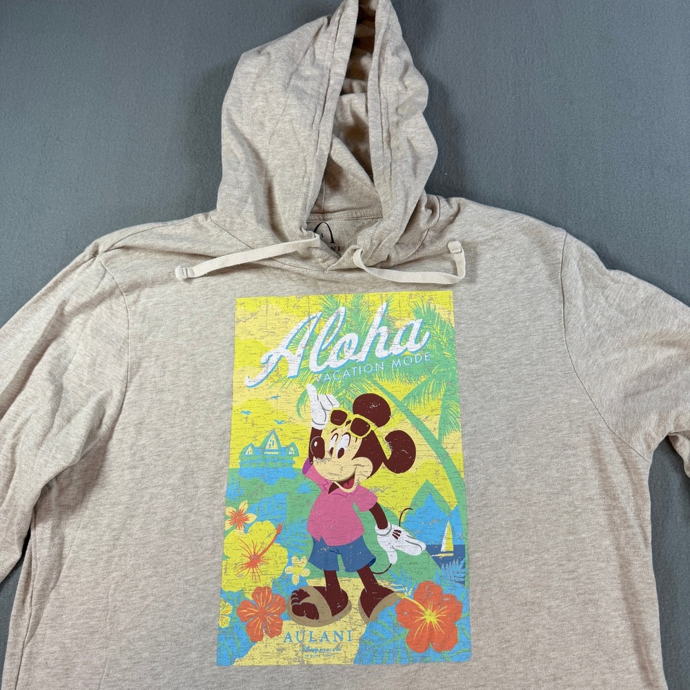 Disney Aulani Resort Mickey Mouse Aloha Vacation Mode Hoodie Tan Mens Large